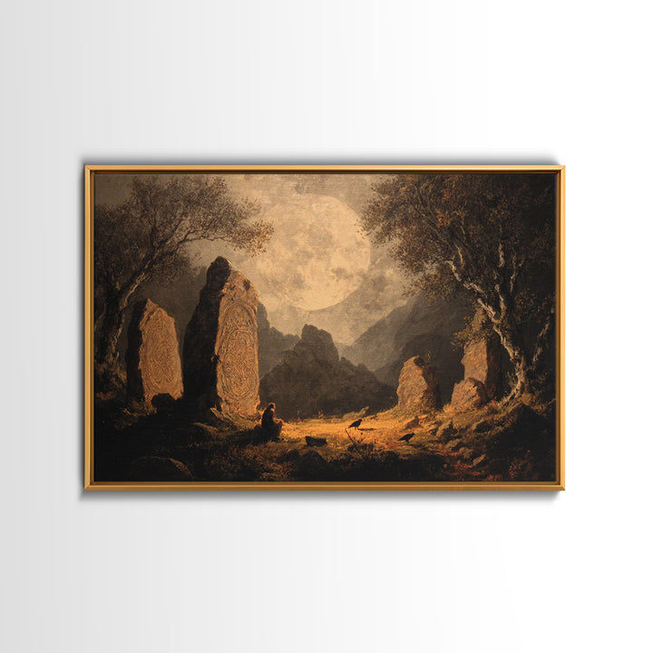 The Stone-Circle Spirit, Baroque Witchcraft Art, Landscape Wall Art, Gothic Horror Wall Art, Framed Canvas Print, Halloween Wall Art