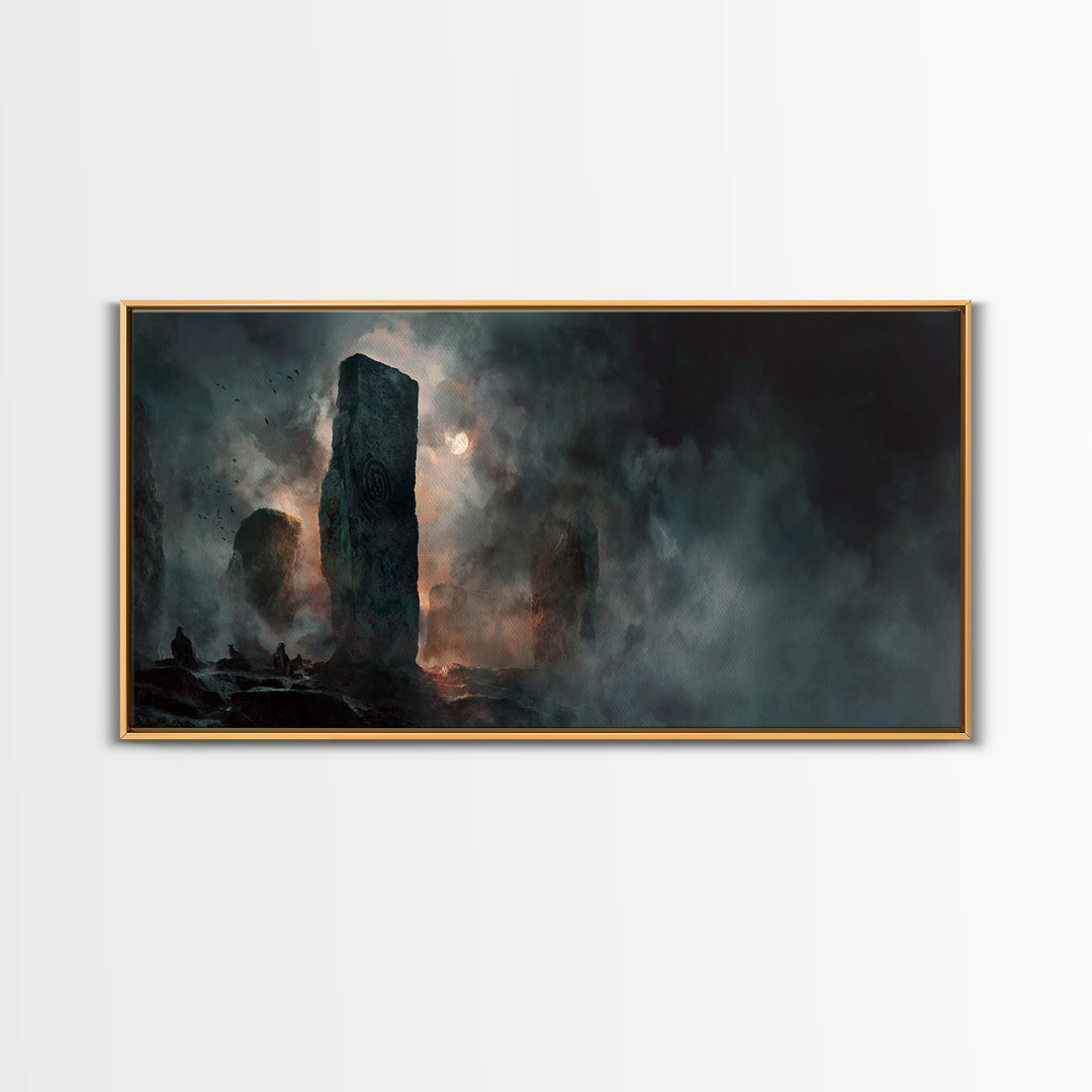 The Stone-Circle Spirit, Apocalyptic Romantic Art, Wide Panoramic Art, Gothic Horror Wall Art, Canvas Print, Halloween Wall Art
