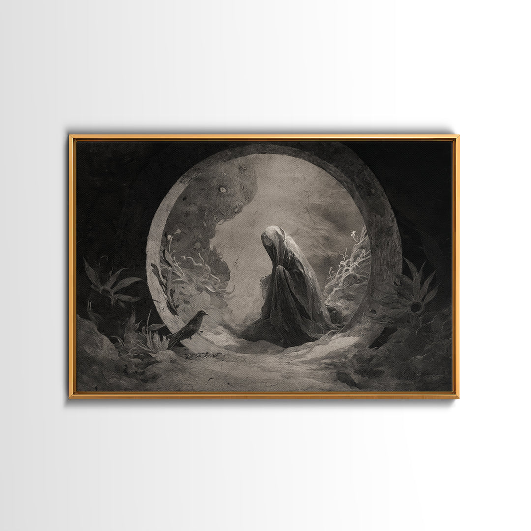 The Stone-Circle Spirit, Symbolist Dream Art, Landscape Wall Art, Gothic Horror Wall Art, Canvas Print, Halloween Wall Art