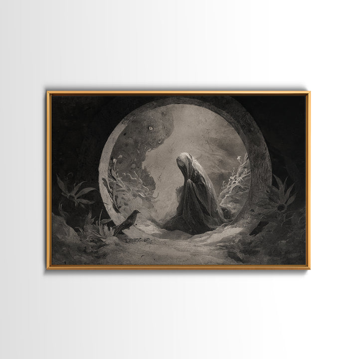 The Stone-Circle Spirit, Symbolist Dream Art, Landscape Wall Art, Gothic Horror Wall Art, Canvas Print, Halloween Wall Art