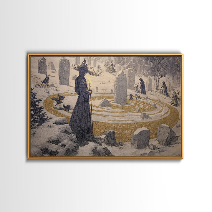 The Stone-Circle Spirit, Symbolist Death Art, Landscape Wall Art, Dark Halloween Decor, Canvas Print, Halloween Wall Art
