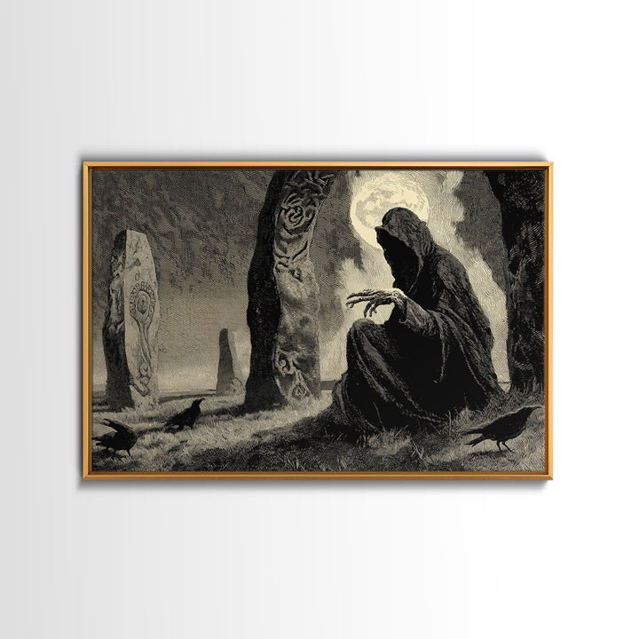 The Stone-Circle Spirit, Expressionist Nightmare Art, Landscape Wall Art, Macabre Wall Art, Framed Canvas Print, Halloween Wall Art