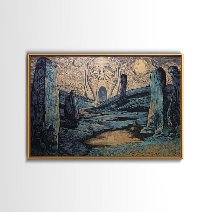 The Stone-Circle Spirit, Expressionist Gothic Art, Landscape Wall Art, Macabre Wall Art, Canvas Print, Halloween Wall Art