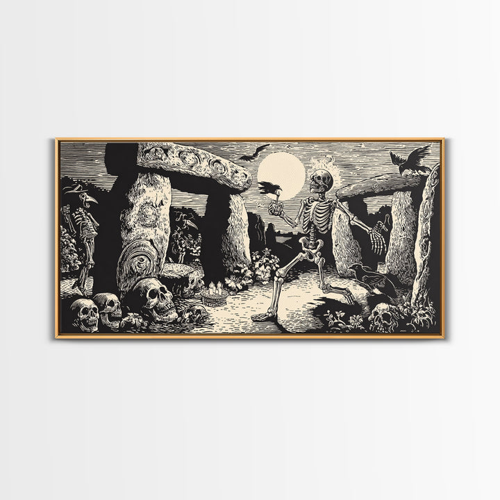 The Stone-Circle Spirit, Macabre Folk Print Art, Wide Panoramic Art, Gothic Horror Wall Art, Framed Canvas Print