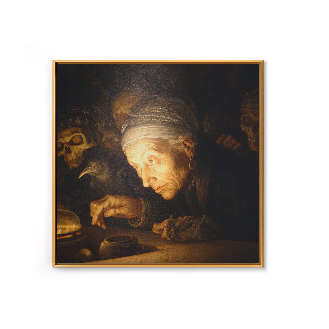 The Cave Oracle, Danse Macabre Art, Square Wall Art, Macabre Wall Art, Framed Canvas Print, Halloween Wall Art