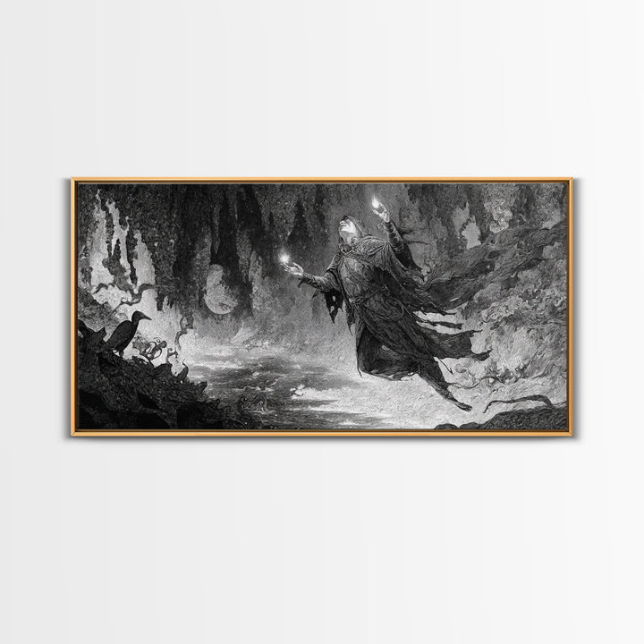 The Cave Oracle, Expressionist Nightmare Art, Wide Panoramic Art, Macabre Wall Art, Framed Canvas Print, Halloween Wall Art, Horror Wall Art