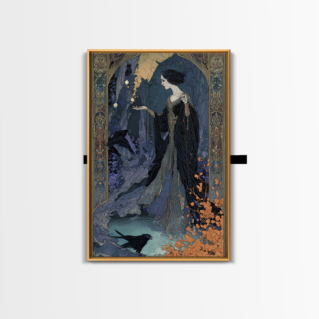 The Cave Oracle, Stained Glass Gothic Art, Vertical Wall Art, Dark Fantasy Wall Art, Canvas Print, Halloween Wall Art, Statement Wall Art