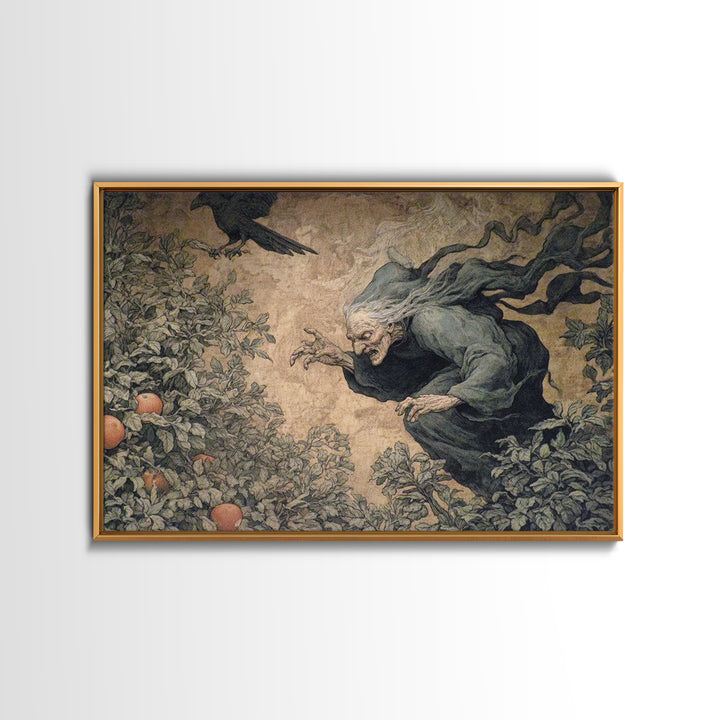 The Orchard Hag, Medieval Grotesque Art, Landscape Wall Art, Dark Halloween Decor, Framed Canvas Print, Halloween Wall Art