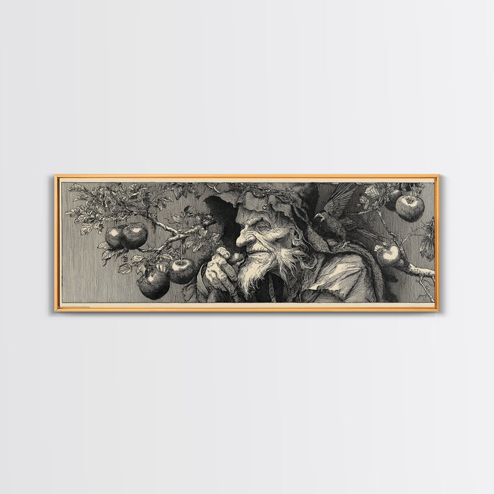 The Orchard Hag, Renaissance Engraving Art, Extra Wide Wall Art, Macabre Wall Art, Canvas Print, Halloween Wall Art, Dark Fantasy Art