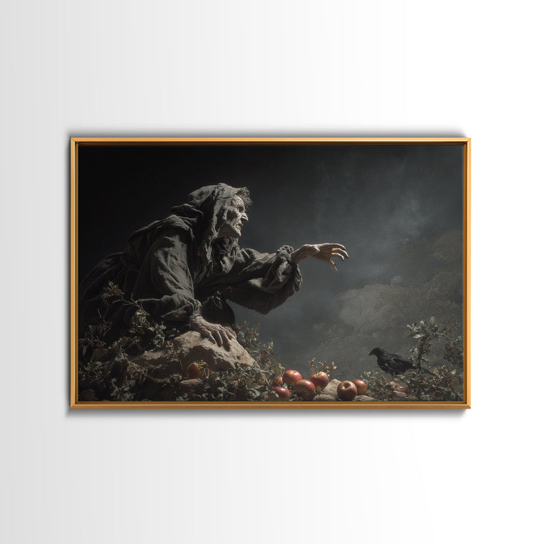 The Orchard Hag, Baroque Witchcraft Art, Landscape Wall Art, Gothic Horror Wall Art, Framed Canvas Print, Halloween Wall Art