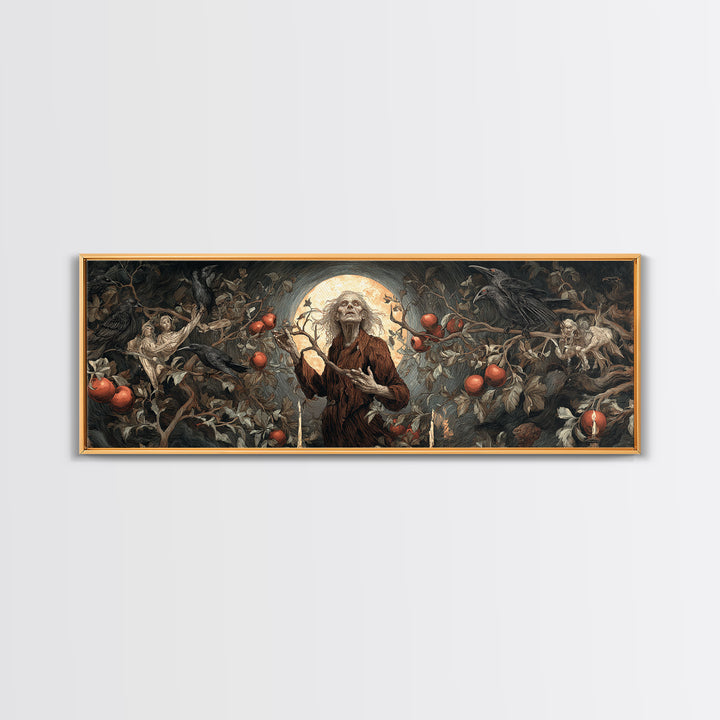 The Orchard Hag, Visionary Gothic Art, Extra Wide Wall Art, Dark Fantasy Wall Art, Framed Canvas Print, Halloween Wall Art