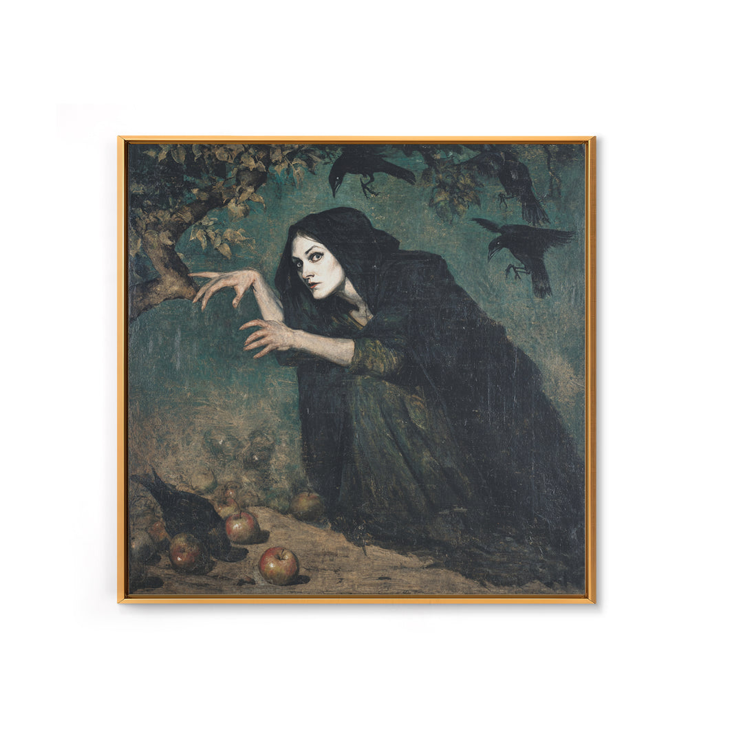 The Orchard Hag, Dark Symbolist Art, Square Wall Art, Macabre Wall Art, Framed Canvas Print, Halloween Wall Art