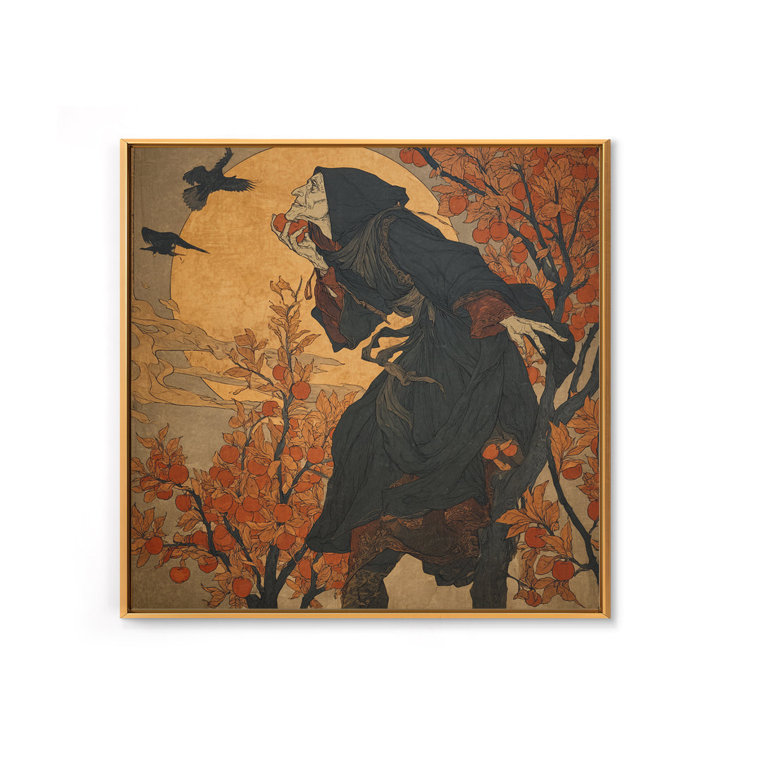 The Orchard Hag, Symbolist Etching Art, Square Wall Art, Dark Halloween Decor, Canvas Print, Halloween Wall Art, Statement Wall Art
