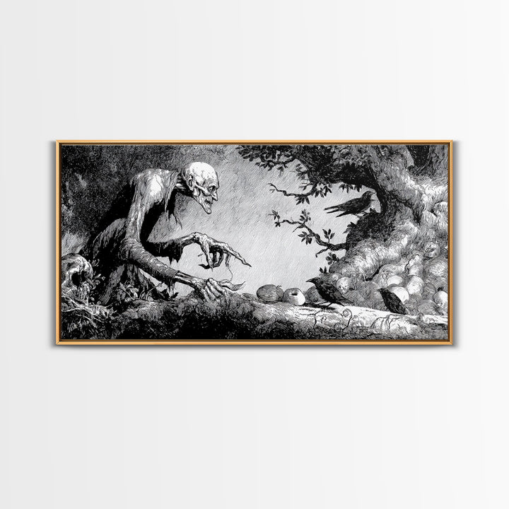 The Orchard Hag, Expressionist Nightmare Art, Wide Panoramic Art, Dark Halloween Decor, Canvas Print, Halloween Wall Art