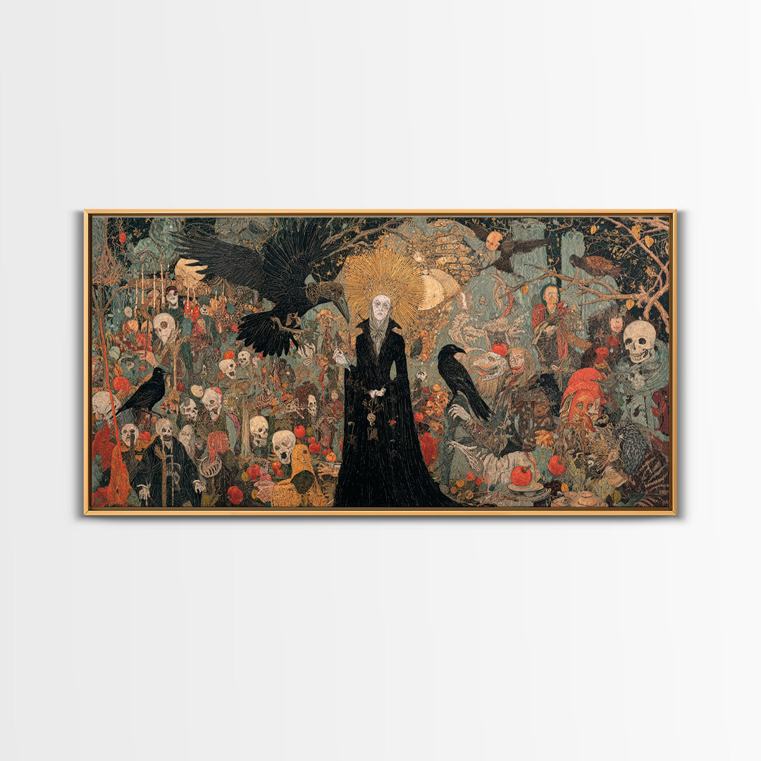 The Orchard Hag, Grotesque Carnival Art, Wide Panoramic Art, Macabre Wall Art, Framed Canvas Print, Halloween Wall Art, Dark Fantasy Art