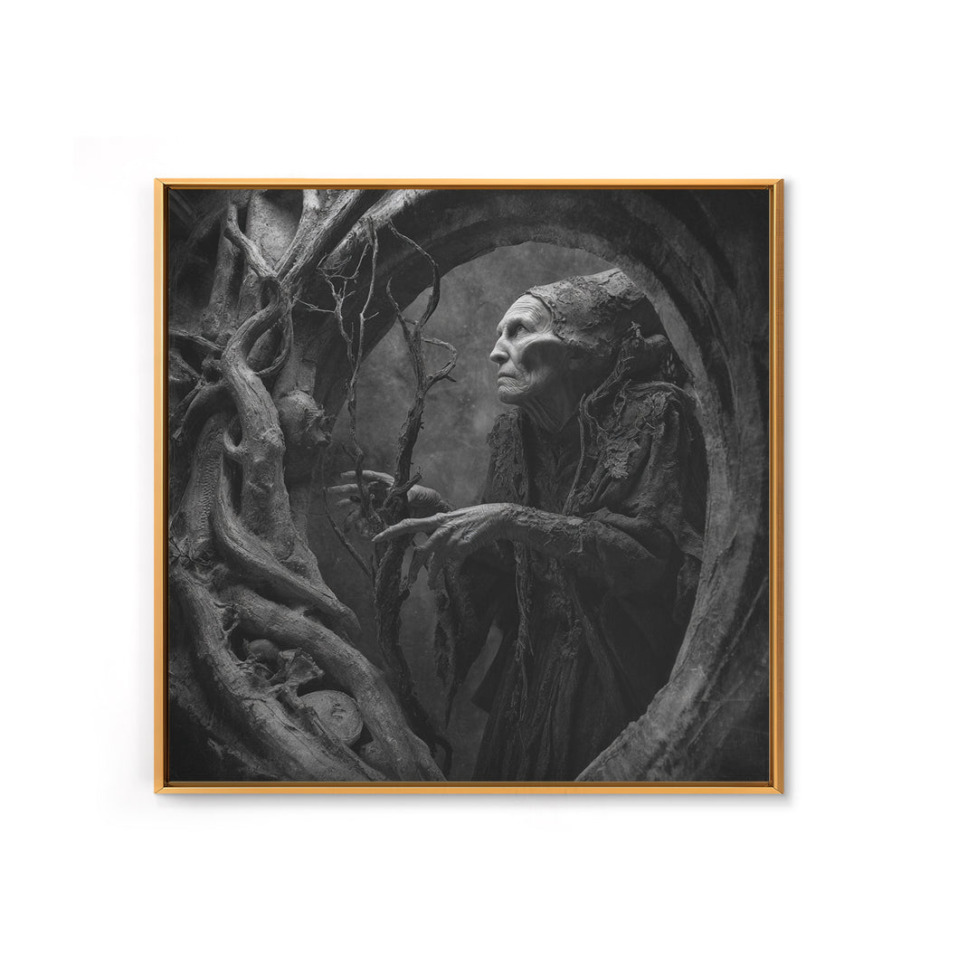 The Orchard Hag, Biomechanical Horror Art, Square Wall Art, Dark Halloween Decor, Canvas Print, Halloween Wall Art, Statement Wall Art