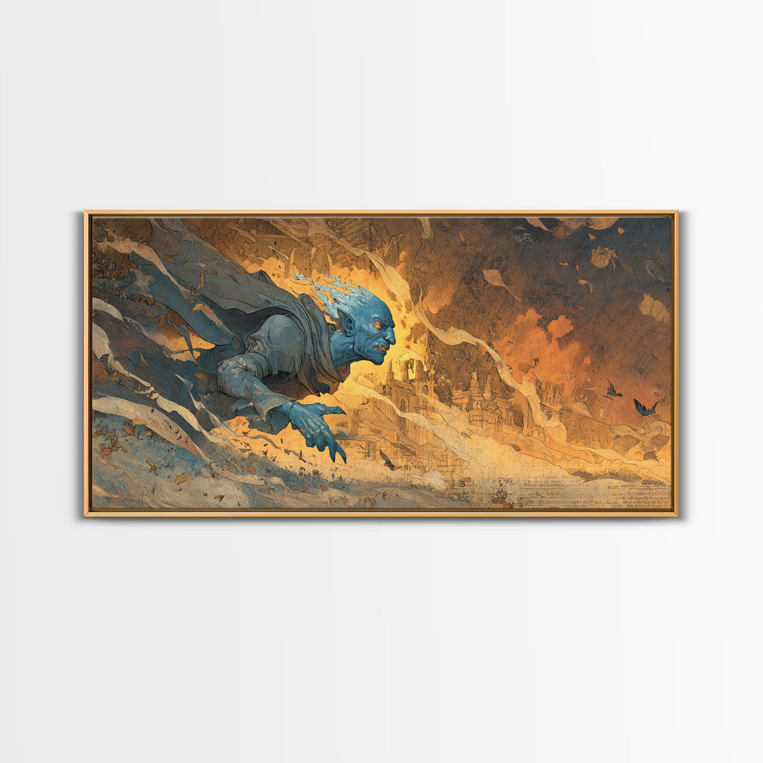 The Frost Goblin, Apocalyptic Romantic Art, Wide Panoramic Art, Macabre Wall Art, Canvas Print, Halloween Wall Art, Gothic Home Decor