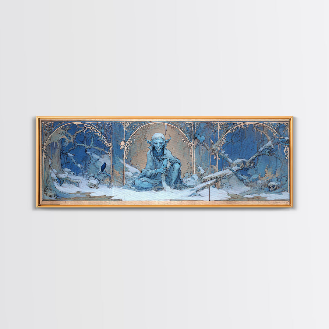 The Frost Goblin, Decadent Gothic Art, Extra Wide Wall Art, Macabre Wall Art, Framed Canvas Print, Halloween Wall Art