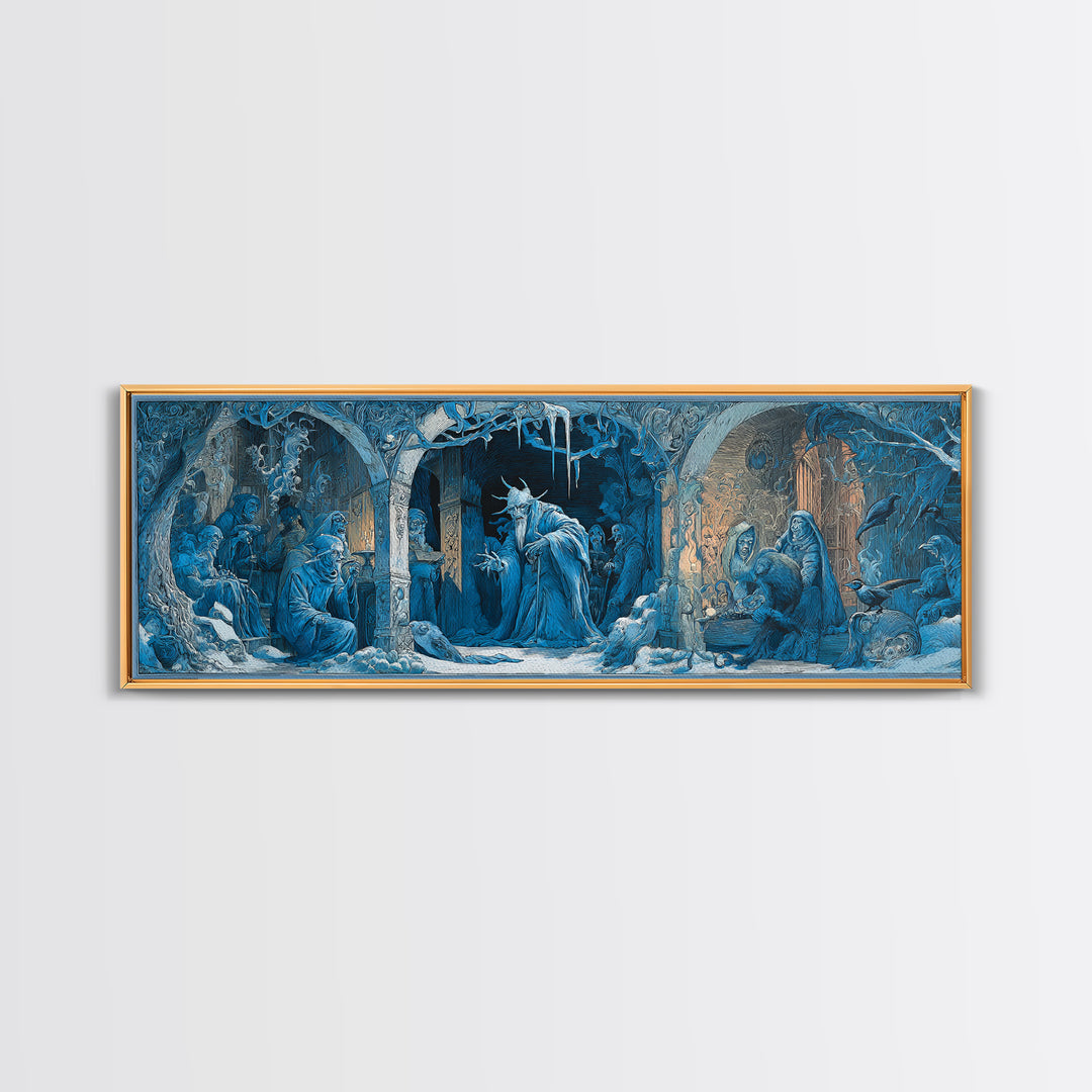 The Frost Goblin, Expressionist Gothic Art, Extra Wide Wall Art, Dark Halloween Decor, Framed Canvas Print, Halloween Wall Art