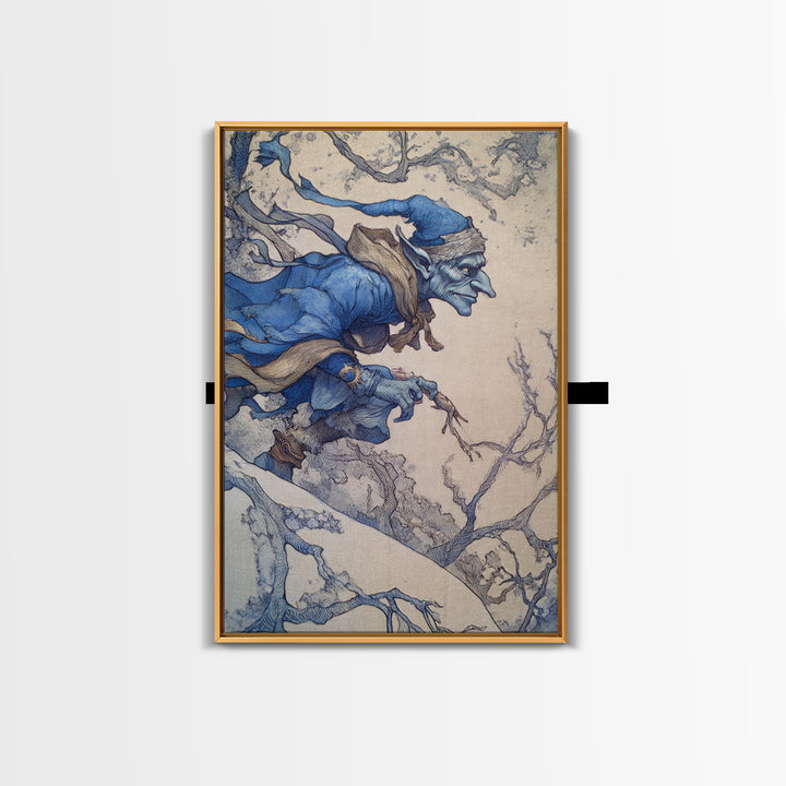 The Frost Goblin, Gothic Storybook Art, Vertical Wall Art, Dark Halloween Decor, Framed Canvas Print, Halloween Wall Art