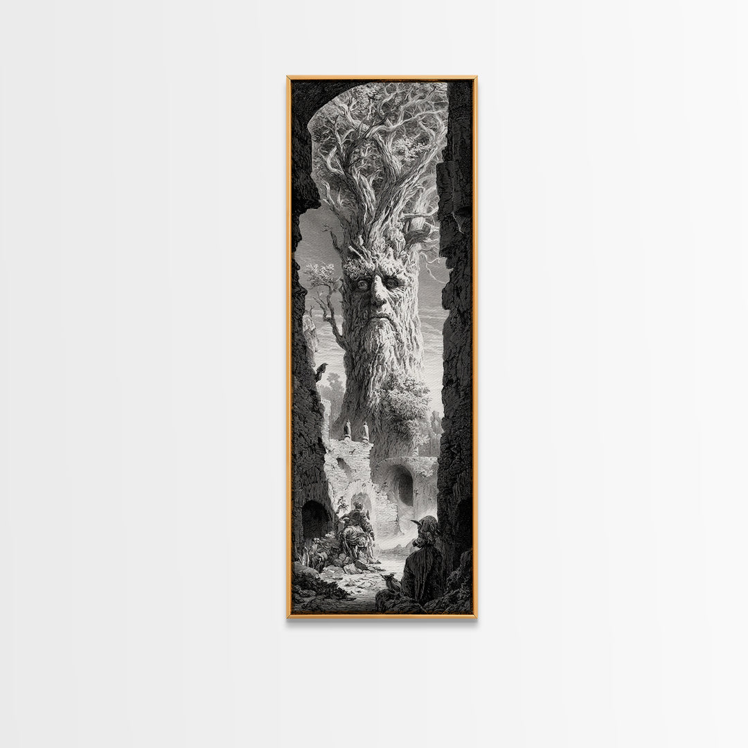 The Hollow-Tree Monster, Gothic Engraving Art, Tall Narrow Wall Art, Gothic Horror Wall Art, Framed Canvas Print, Halloween Wall Art