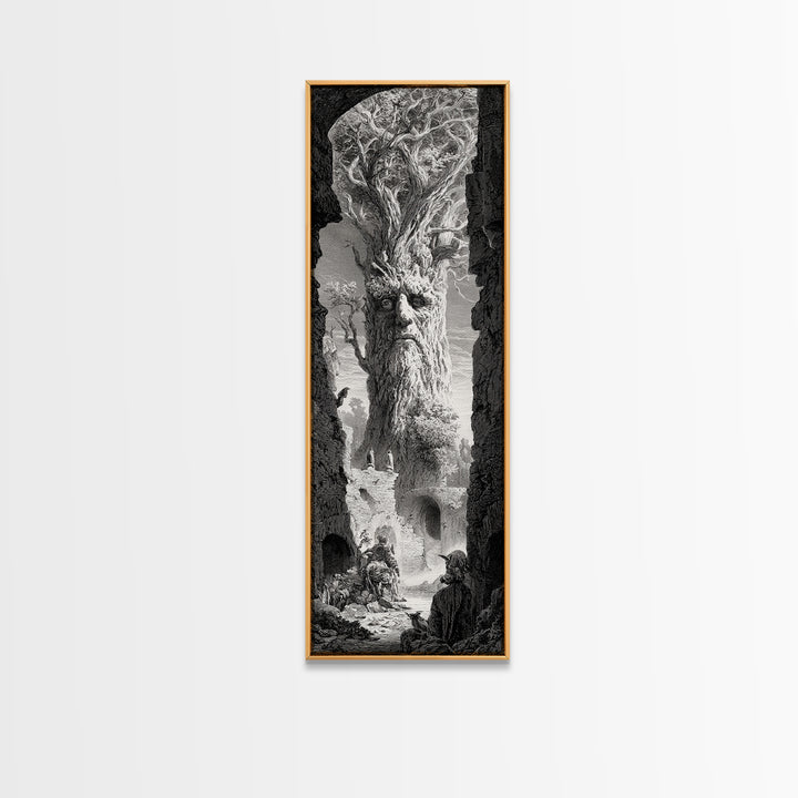 The Hollow-Tree Monster, Gothic Engraving Art, Tall Narrow Wall Art, Gothic Horror Wall Art, Framed Canvas Print, Halloween Wall Art