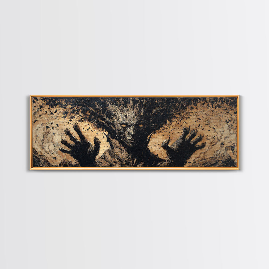 The Hollow-Tree Monster, Dark Romantic Horror Art, Extra Wide Wall Art, Gothic Horror Wall Art, Canvas Print, Halloween Wall Art