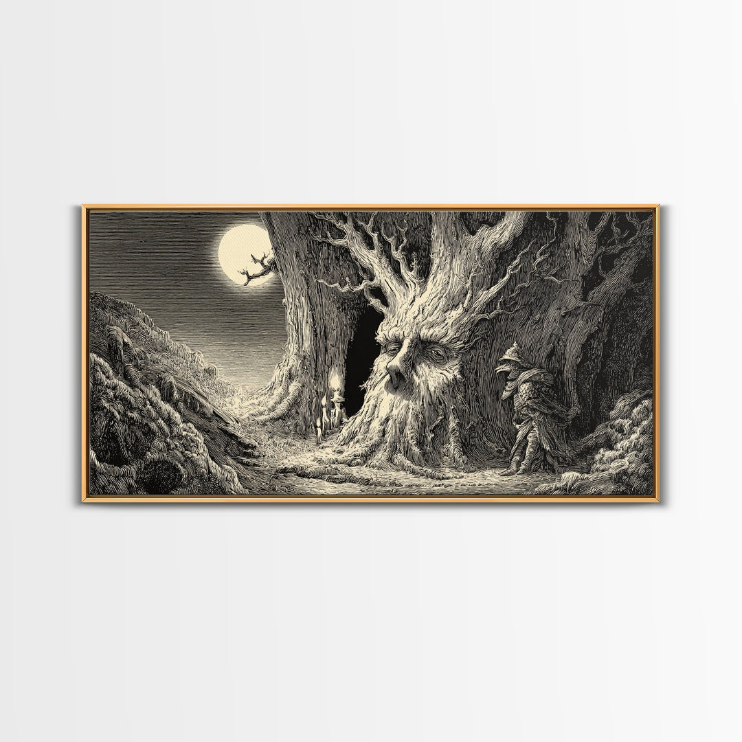 The Hollow-Tree Monster, Expressionist Nightmare Art, Wide Panoramic Art, Macabre Wall Art, Canvas Print, Halloween Wall Art
