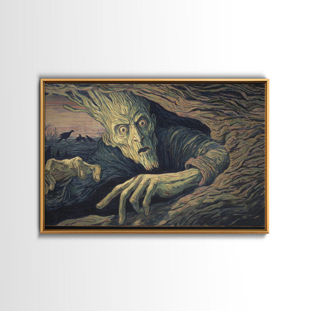The Hollow-Tree Monster, Expressionist Gothic Art, Landscape Wall Art, Dark Halloween Decor, Canvas Print, Halloween Wall Art