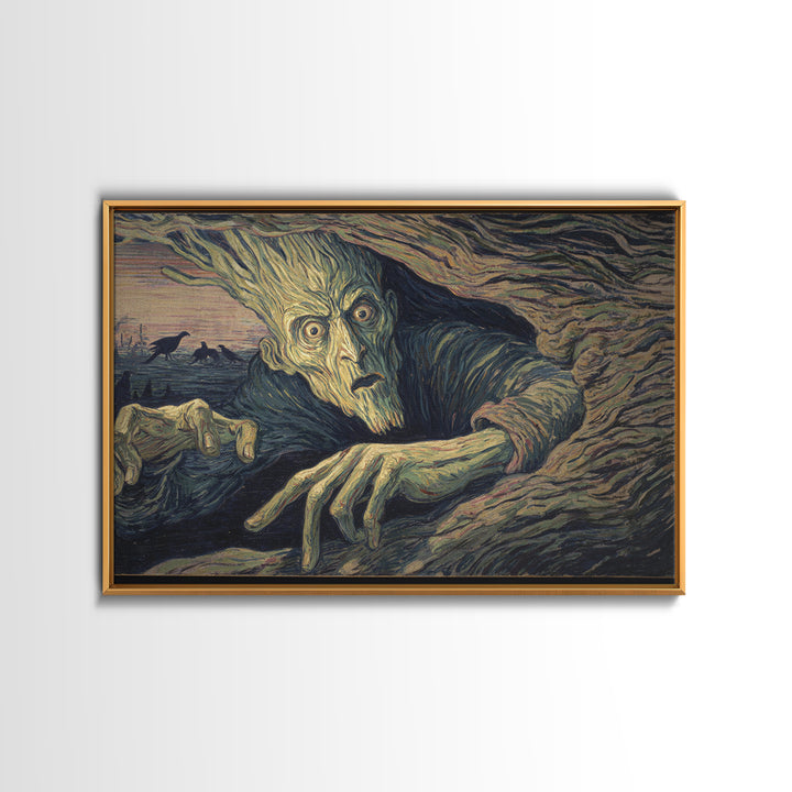 The Hollow-Tree Monster, Expressionist Gothic Art, Landscape Wall Art, Dark Halloween Decor, Canvas Print, Halloween Wall Art