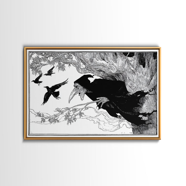 The Hollow-Tree Monster, Decadent Line Art, Landscape Wall Art, Gothic Horror Wall Art, Canvas Print, Halloween Wall Art