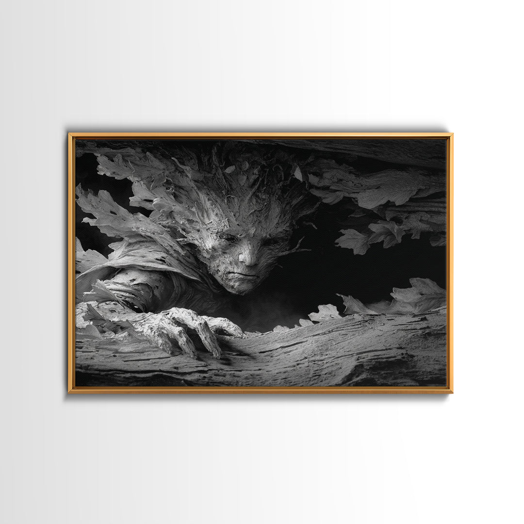 The Hollow-Tree Monster, Biomechanical Horror Art, Landscape Wall Art, Dark Fantasy Wall Art, Canvas Print, Halloween Wall Art