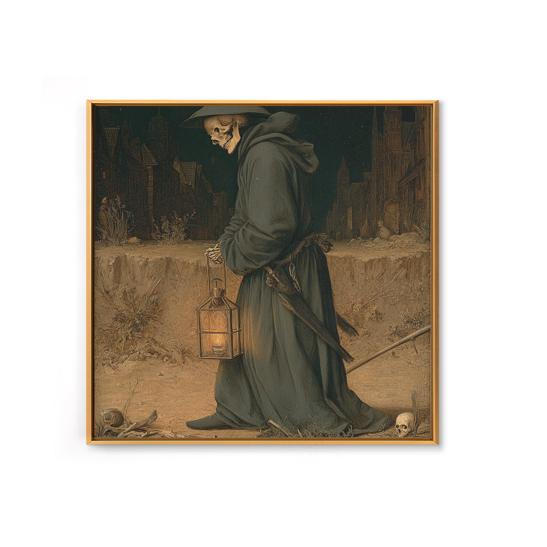 The Crossroads Spirit, Danse Macabre Art, Square Wall Art, Dark Halloween Decor, Framed Canvas Print, Halloween Wall Art