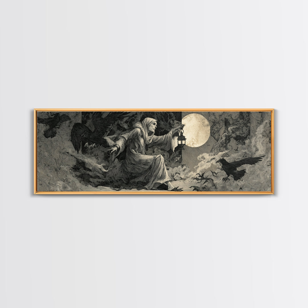 The Crossroads Spirit, Visionary Gothic Art, Extra Wide Wall Art, Dark Halloween Decor, Canvas Print, Halloween Wall Art