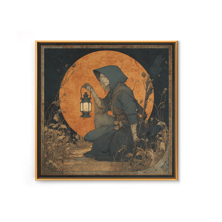 The Crossroads Spirit, Symbolist Etching Art, Square Wall Art, Dark Fantasy Wall Art, Framed Canvas Print, Halloween Wall Art