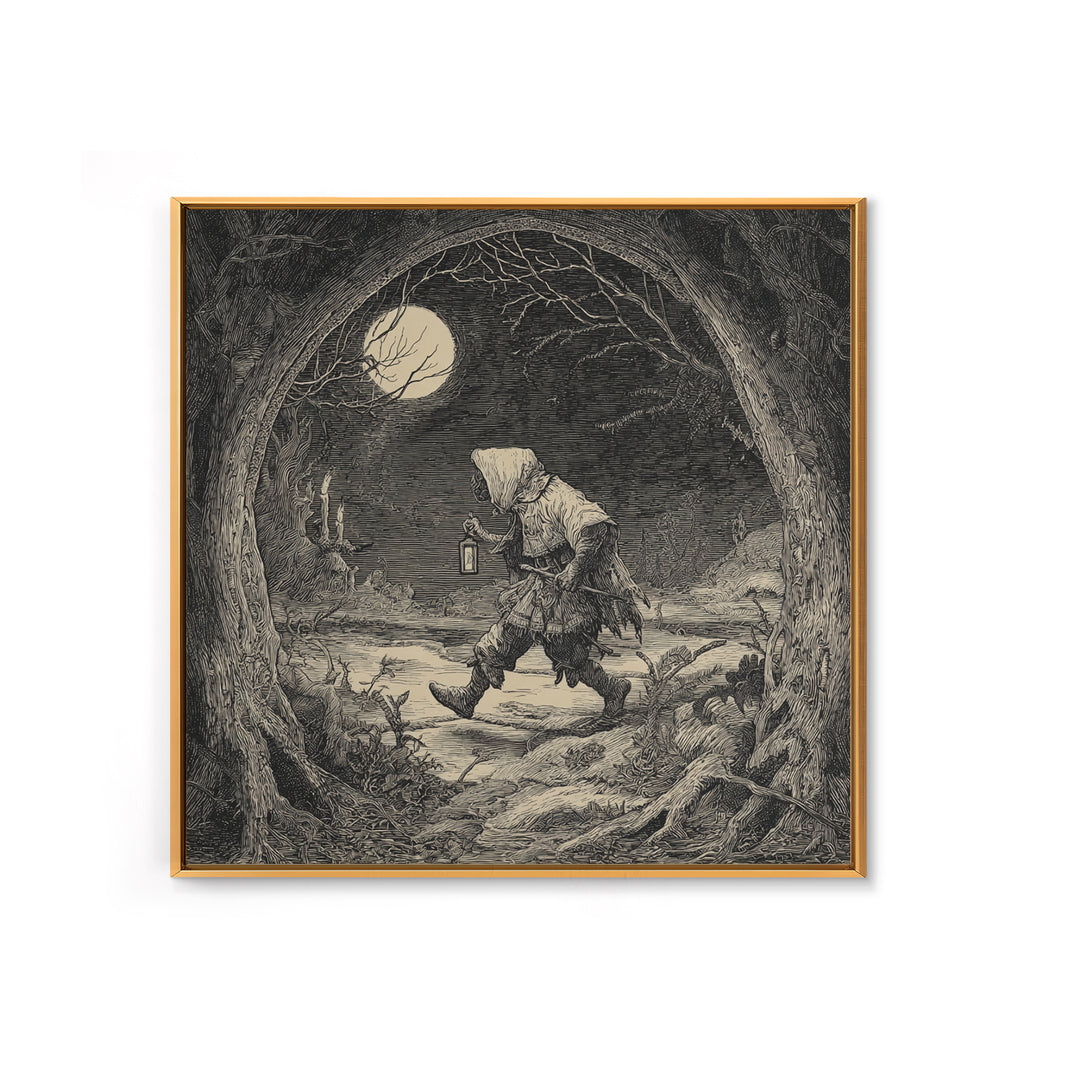 The Crossroads Spirit, Expressionist Nightmare Art, Square Wall Art, Dark Halloween Decor, Framed Canvas Print, Halloween Wall Art