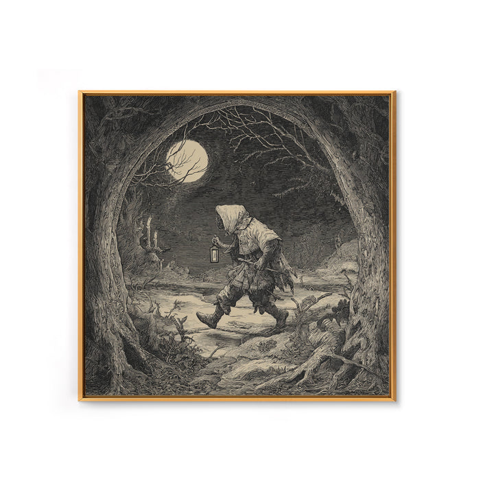 The Crossroads Spirit, Expressionist Nightmare Art, Square Wall Art, Dark Halloween Decor, Framed Canvas Print, Halloween Wall Art