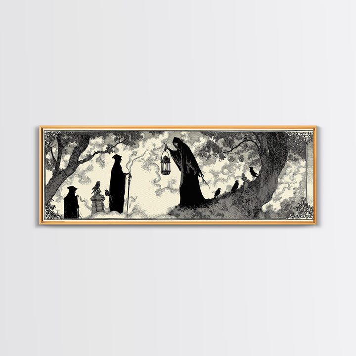 The Crossroads Spirit, Decadent Line Art, Extra Wide Wall Art, Macabre Wall Art, Canvas Print, Halloween Wall Art