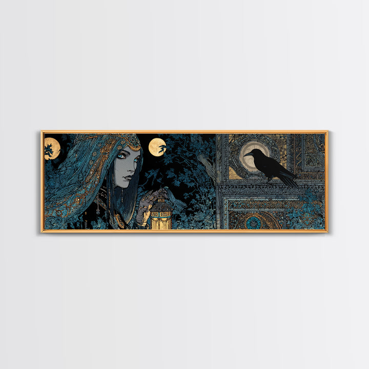 The Crossroads Spirit, Stained Glass Gothic Art, Extra Wide Wall Art, Macabre Wall Art, Framed Canvas Print, Halloween Wall Art