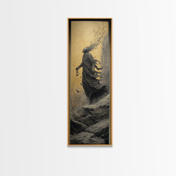The Crossroads Spirit, Surreal Apocalyptic Art, Tall Narrow Wall Art, Macabre Wall Art, Canvas Print, Halloween Wall Art