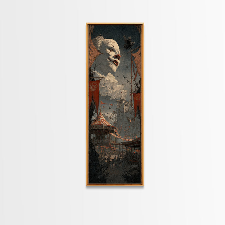 The Abandoned Carnival, Gothic Engraving Art, Tall Narrow Wall Art, Macabre Wall Art, Framed Canvas Print, Halloween Wall Art