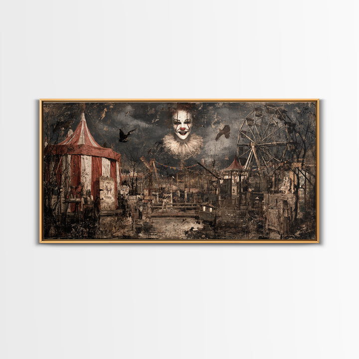The Abandoned Carnival, Dark Romantic Horror Art, Wide Panoramic Art, Macabre Wall Art, Framed Canvas Print, Halloween Wall Art