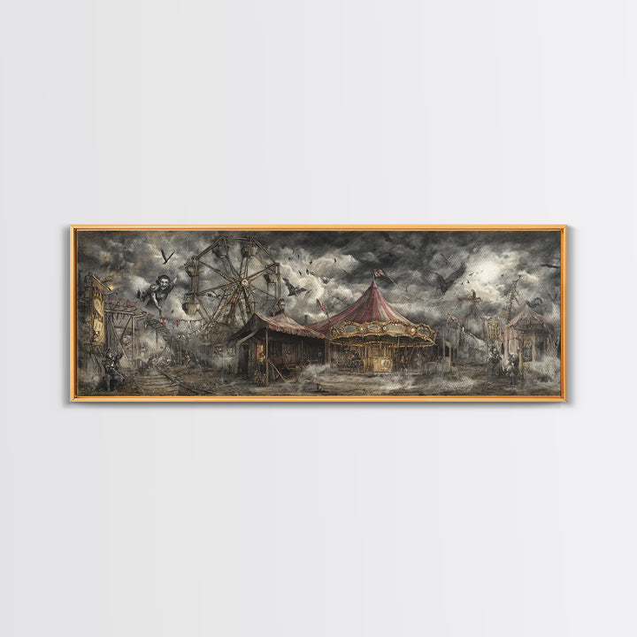 The Abandoned Carnival, Gothic Nightmare Art, Extra Wide Wall Art, Macabre Wall Art, Framed Canvas Print, Halloween Wall Art