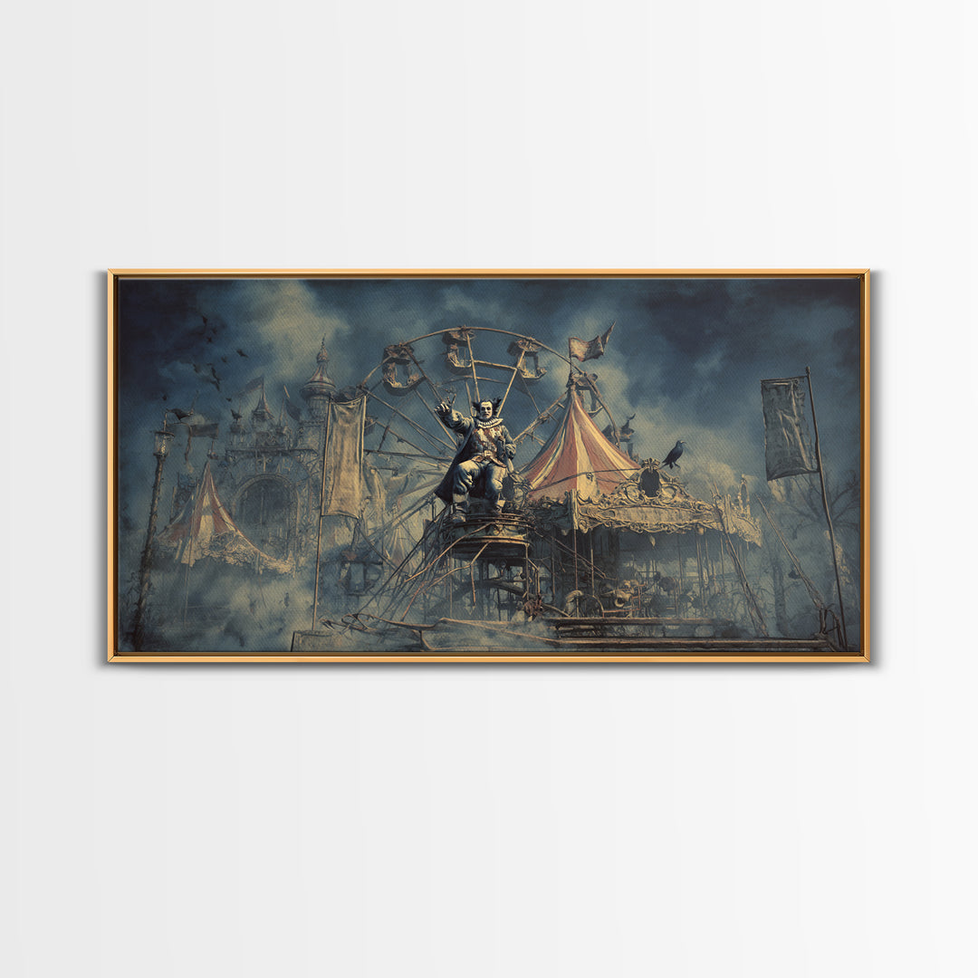 The Abandoned Carnival, Symbolist Gothic Landscape, Wide Panoramic Art, Gothic Horror Wall Art, Framed Canvas Print, Halloween Wall Art