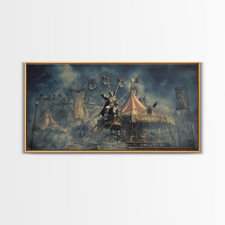The Abandoned Carnival, Symbolist Gothic Landscape, Wide Panoramic Art, Gothic Horror Wall Art, Framed Canvas Print, Halloween Wall Art