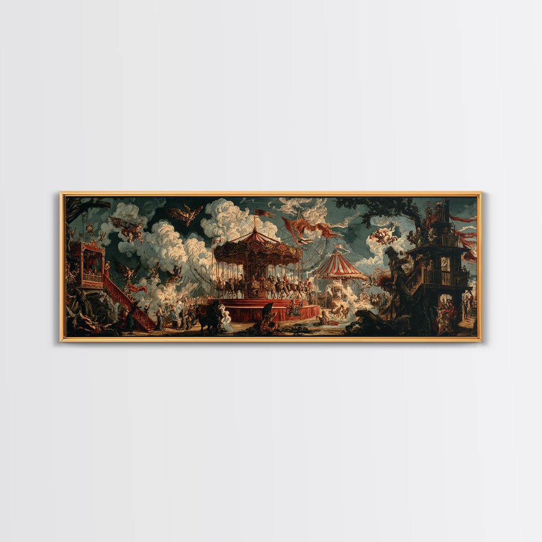 The Abandoned Carnival, Symbolist Etching Art, Extra Wide Wall Art, Dark Halloween Decor, Framed Canvas Print, Halloween Wall Art
