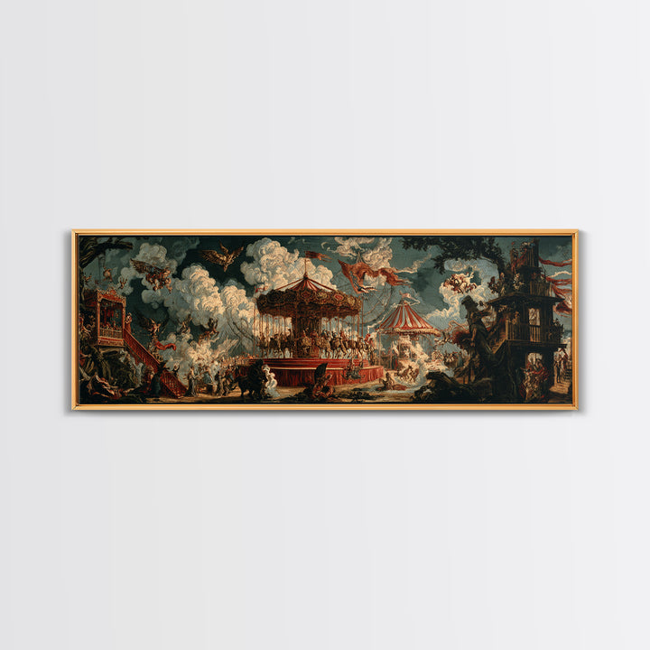The Abandoned Carnival, Symbolist Etching Art, Extra Wide Wall Art, Dark Halloween Decor, Framed Canvas Print, Halloween Wall Art