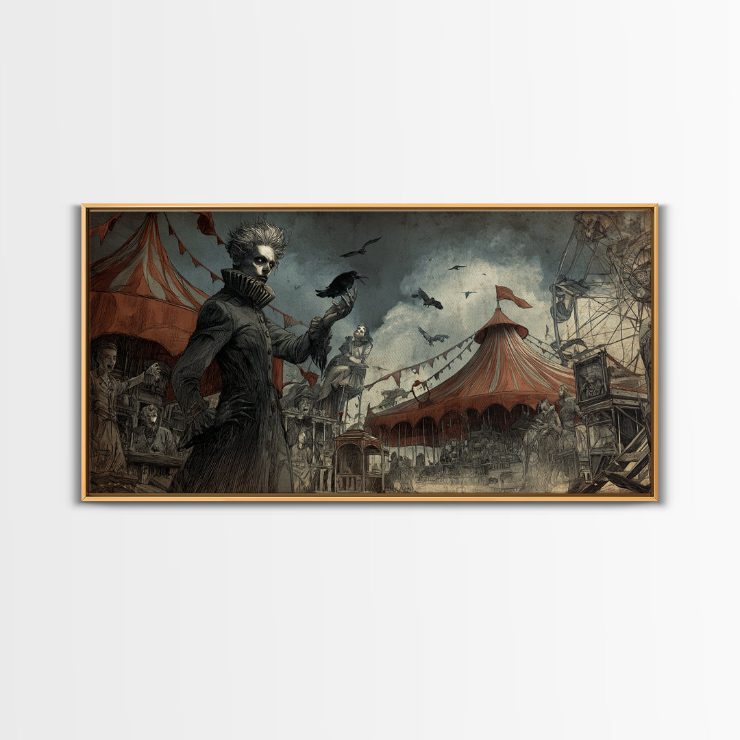 The Abandoned Carnival, Expressionist Nightmare Art, Wide Panoramic Art, Dark Fantasy Wall Art, Canvas Print, Halloween Wall Art