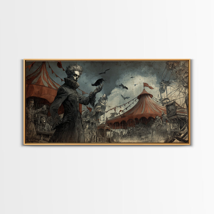 The Abandoned Carnival, Expressionist Nightmare Art, Wide Panoramic Art, Dark Fantasy Wall Art, Canvas Print, Halloween Wall Art