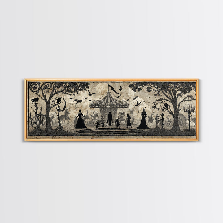 The Abandoned Carnival, Decadent Line Art, Extra Wide Wall Art, Dark Fantasy Wall Art, Framed Canvas Print, Halloween Wall Art